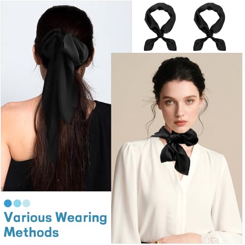 Silk Scarf for Women Satin Neck Scarves Square Satin Scarf Wrap Solid Hair Bandanas Scarfs Lightweight Headband 2 Pack4