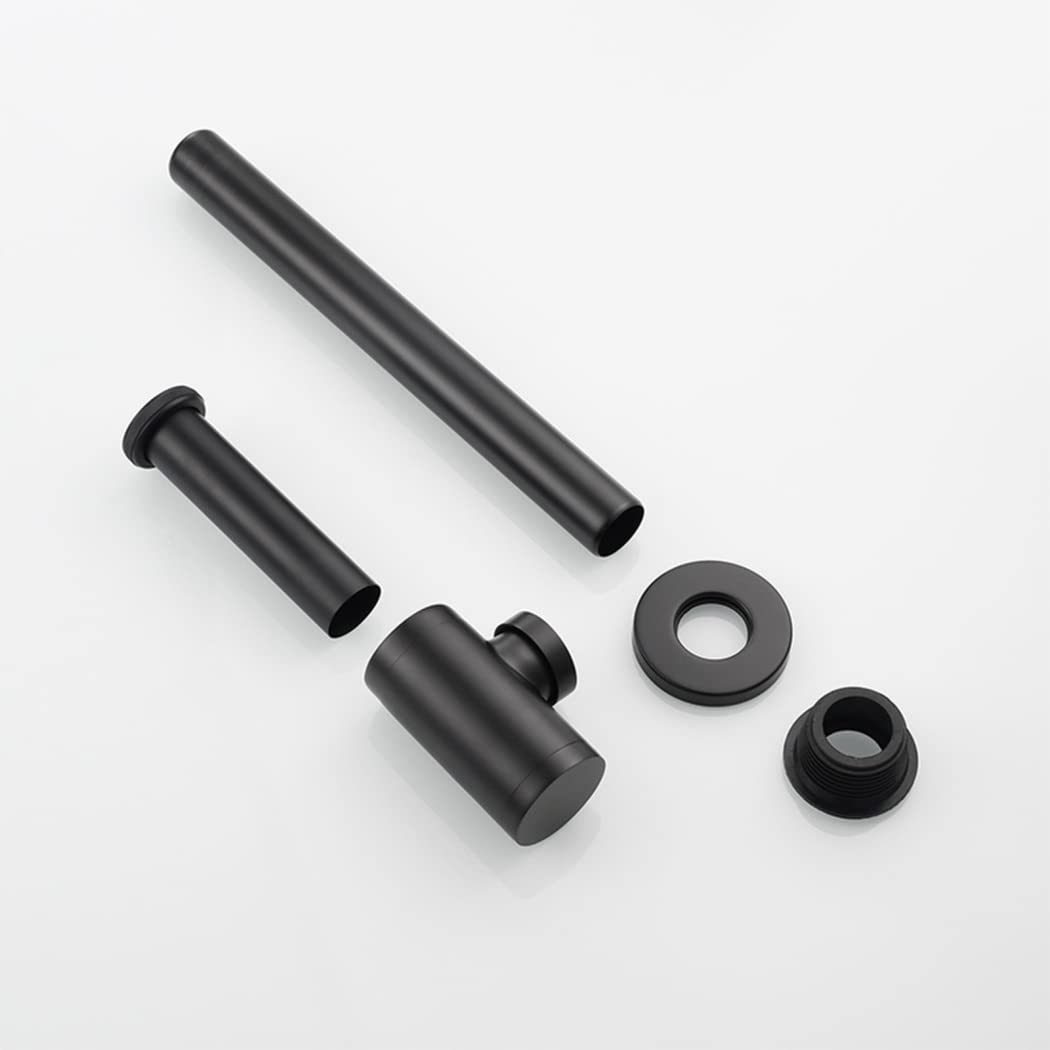 WRIST Sifone Tondo in Ottone per Bottiglia P, Kit Tubo Di Scarico Sifone per Lavello del Bacino Regolabile in Altezza, Kit Sifone P per Scarico Della Vasca Da 1/4,Negro