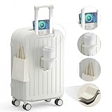 Makamsui Equipaje de mano de 20 pulgadas, maleta de carcasa dura, equipaje resistente a los arañazos, puerto de carga USB, portavasos plegable, bloqueo de código, ruedas giratorias silenciosas, bolsa