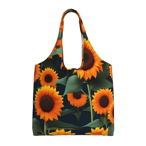 Sac fourre-tout en toile imprimé tournesol noir et orange 36x32 cm