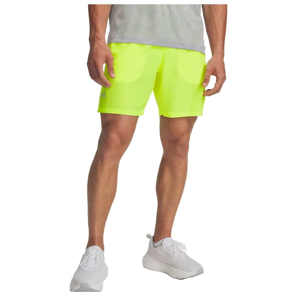 Under Armour Men's Launch 7in Shorts, Lightweight and Fast-Drying Running Shorts, Men's Gym Gear with Breathable Design and Pockets,High Vis Yellow/High Vis Yellow/Reflective,LG