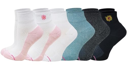 Image of Dr. Motion Compression Quarter Socks For Women With Enhanced Cushion And Breathable Arch Support 6 Pairs