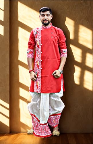 Image of Pure Cotton Full Sleeves Kurta with dupion silk Dhoti pant set (701)