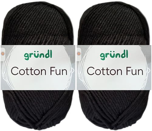 2x50 Gramm Gründl Cotton Fun Häkelgarn aus 100% Baumwolle inkl. Anleitung für Meerschwein (16 Schwarz)