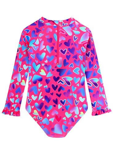 Image of Alakuoti Long Sleeve One Piece Ruffle Swimsuit for Toddler Girls Baby Girl Rashguard Shirt with UPF 50+ Sun Protection