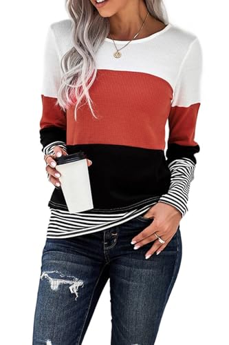 Long Sleeve Shirts for Women Casual Lightweight Sweaters Color Block Striped Tunic Tops
