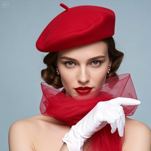 PUERFOCA Accesorios de disfraz francés para mujer, Vestido elegante de los años 50 para Mujer con Boina Francesa, Gafas de Sol, Bufanda, Guantes, Kit de Francés para Carnaval, Halloween - imagen 5