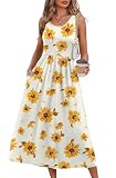 WIHOLL Summer Dresses for Women Beach Vacation Clothes Cruise Resort Wear Outfits 2026 Sun Dress Flowy Midi Dresses for Women Maxi Dresses for Seniors Sundresses Spring Dresses Sunflower Print L