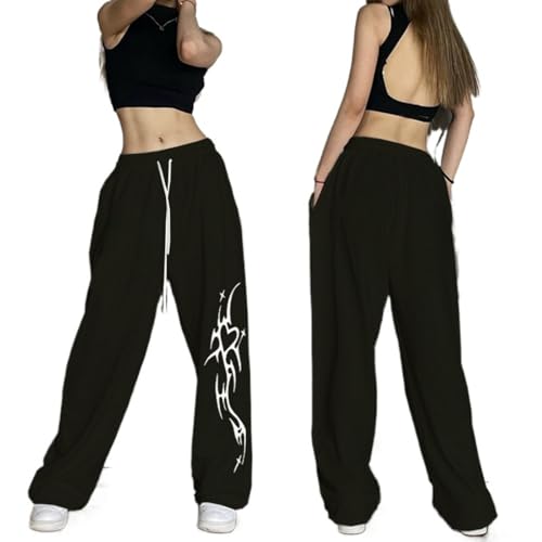 Pantalones De Baile Hip Hop, Pantalones De Chándal De Pierna Ancha con Estampado Tribal, Deportivos Holgados (Black,L)