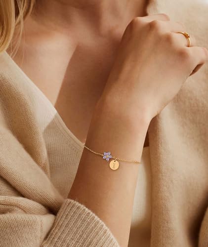 Image of KAERUN Initial Birthstone Gold Bracelets for Women Dainty Flowers Bracelets