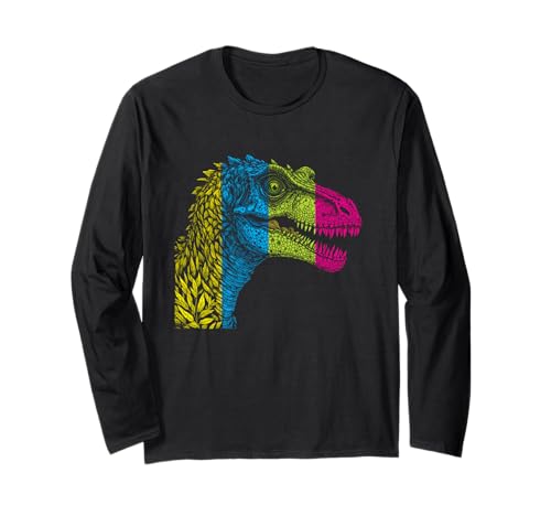 Dinosauro colorato retrò a grafico Maglia a Manica righe nero
