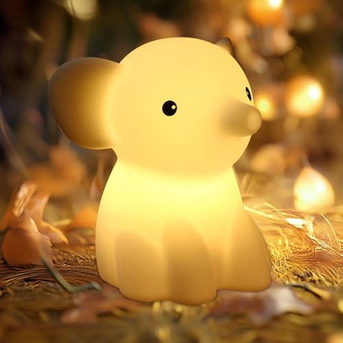 Image of Cute Elephant Night Light for Kids, Adorable Room Decor for Boys Girls Birthday/Christmas Gifts, 5 Color, USB Rechargeable Silicone Night Lamp, Animal Lamp Gift, Safe Nursery Light for Toddlers