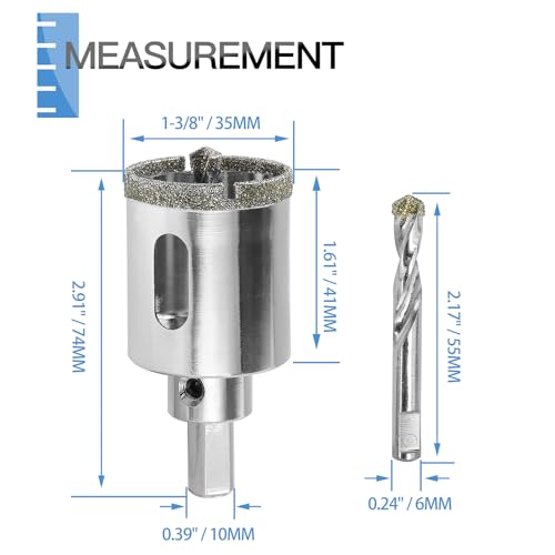 Image of 1-3 /8 inch / 35mm Diamond Glass Hole Saw with Center Drill Bit for Ceramic, Tile, Porcelain, Marble