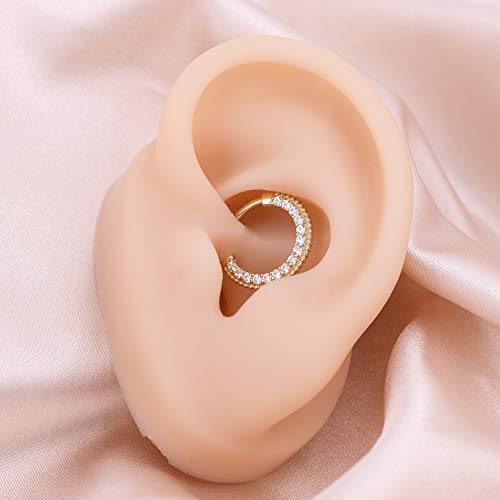 Oufer 14K Solid Gold Septum Piercing Hoop 16G Daith Earrings Hoop Clear Cz Paved Daith Septum Clicker Hoop 10Mm Inner Diameter #TOP5