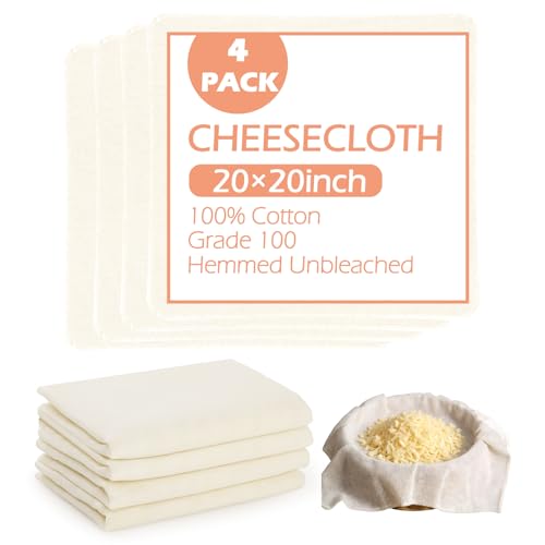 GeeRic 4 Piezas Telas Filtrante Reutilizable 20x20 Inch,Ultrafino Lavable para Colar Queso, Leche de Frutos Secos y Filtrar