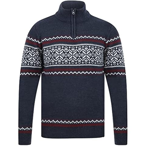Kensington Eastside Men's Elderside Quarter Zip Fairisle Knit Funnel Neck Jumper… Cover