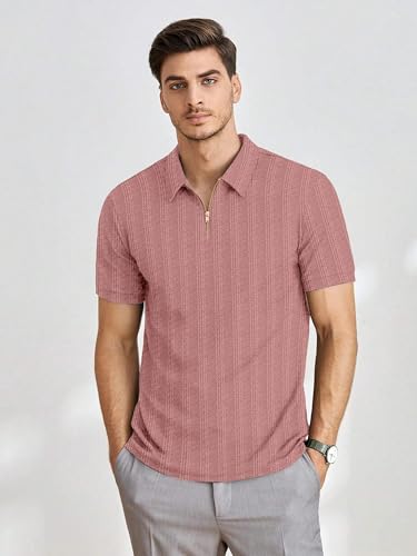 Image of COMBRAIDED Men's Polo Neck Textured Polycotton Short Sleeve T-Shirt - Casual Regular Fit for Daily Comfort & Style
