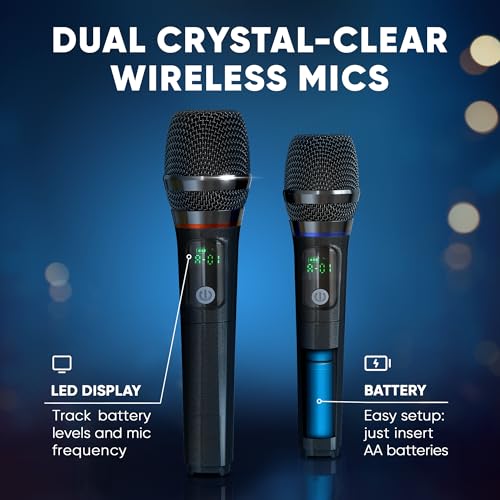 MASINGO New Karaoke Machine for Adults and Kids with 2 Bluetooth Wireless Microphones. Portable Singing PA Speaker System with Party Lights, Lyrics Display Holder, and TV Cable. Festoso X9