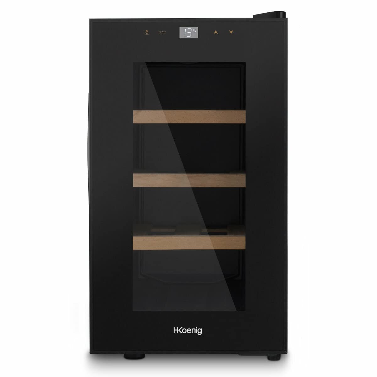 H.Koenig Bodega de 8 Botellas AGE8, 23 L, Acero Inoxidable Profesional, Refrigeración, Termoeléctrica, Regulable de 8°C a 18°C, Silenciosa, Iluminación Interior, 3 Estantes, Negro