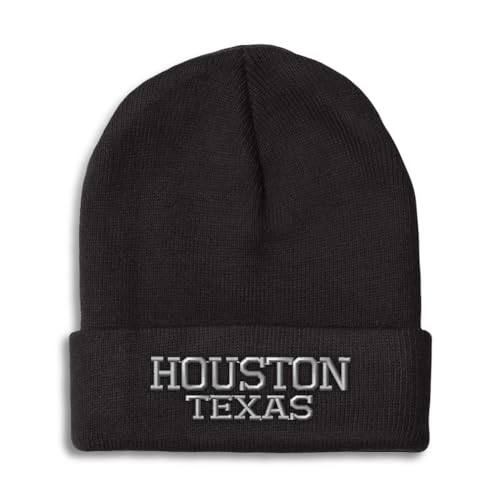 Speedy Pros Beanies for Men Houston USA Texas Tx Tex. Texan The Lone Star Skull Cap Winter Hats Women Acrylic One Size Black Design Only