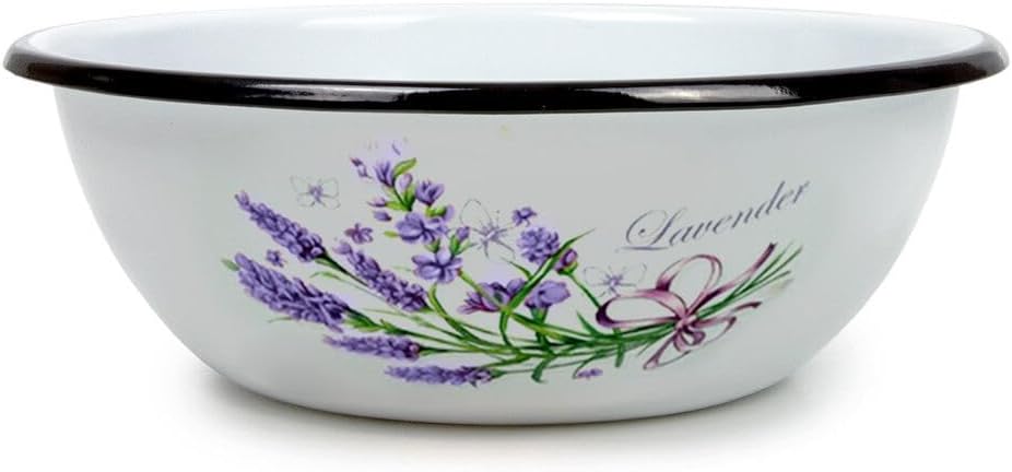 STP GOODS Enamel Bowl, Enamel Serving Bowl, Enameled Steel Mixing Bowl for Cooking Prepping, Vintage Salad Bowl, Fruit Bowl for Kitchen, Dishwasher Safe (Ivory, 4.2-qt (4 L))