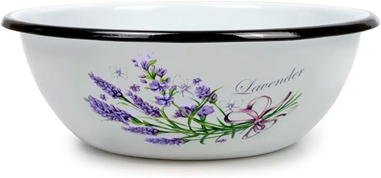 STP GOODS Enamel Bowl, Enamel Serving Bowl, Enameled Steel Mixing Bowl for Cooking Prepping, Vintage Salad Bowl, Fruit Bowl for Kitchen, Dishwasher Safe Lavender, 1.6-qt. 1.5 L