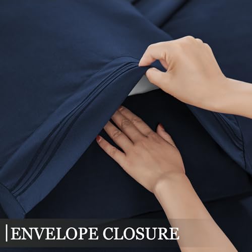 Yibeizi Queen Sheet Set Cooling Sheets Deep Pocket Queen Size Bed Sheets Set, Navy Blue Soft Microfiber Oeko-Tex Sheets & Pillowcases Hypoallergenic Wrinkle Free Bedsheets - Image 5