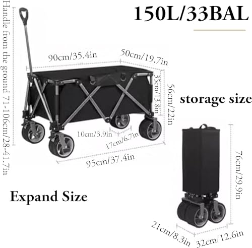 HARIPYER Einkaufstrolley Faltbarer Wagenwagen Leichter Strandwagen Metallrahmen Hofwagen Camping Geländegängiger Gartenwagen Mit Griff Platzsparend – Bild 3