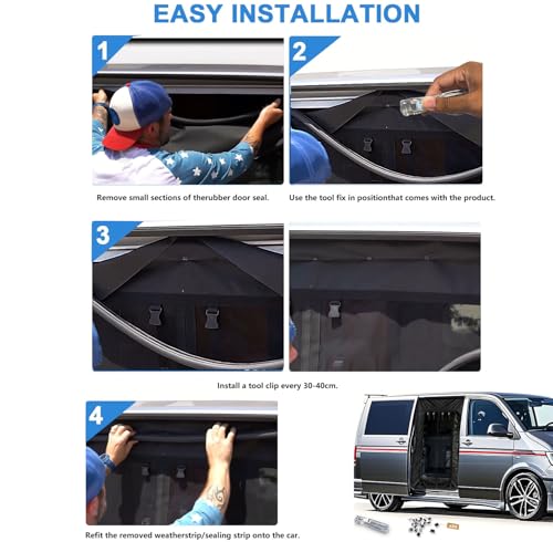 Moskitonetz Auto, Fliegengitter Auto, 163x158 cm Fliegengitter T6 SchiebetÜR, T5, T4, SchiebetÜR Fliegengitter, fÜR SchiebetÜR, Wohnmobil, Fliegengitter, Mit Installationswerkzeugen