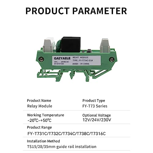 GAEYAELE 4 Channel Relay Module 1 SPDT DIN Rail Mount 24V DC/AC Interface Relay Module(FY-T734-24VACDC) - Thumbnail 5