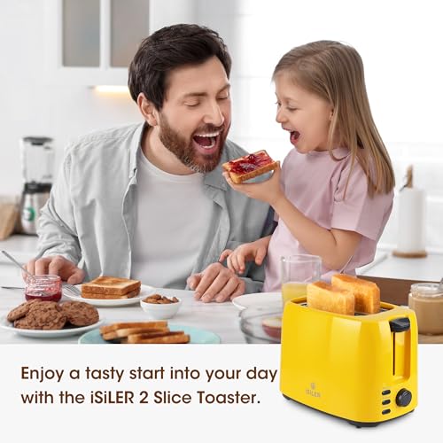 iSiLER 2 Slice Toaster with 1.3 Inches Wide Slot, 7 Browning Settings, Double Side Baking, Removable Crumb Tray, Defrost Reheat Cancel Function, Yellow by ISILER - Image 7