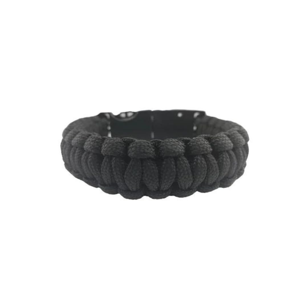 Black Paracord Survival Bracelet 10 Ft Paracord, Whistle, Compass, Fire Starter, and More