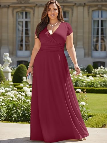 Image of KOH KOH Womens 2026 Sexy Cap Short Sleeve V-Neck Flowy Cocktail Gown