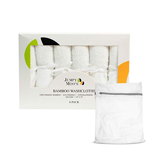 JM Toallitas Bambu – Toallitas Recien Nacido Perfectas Como Gasas Para Bebes, Toallitas Bebe - Set De Regalo Bebe Recien Nacido Niño Y Niña - Incluye Bolsa De Lavandería (Blanco, 6 piezas)