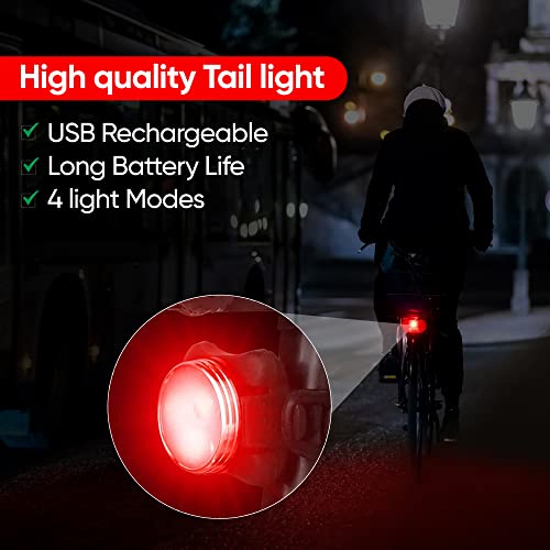 Albert Austin LED Bike Lights Set USB Rechargeable Bike Lights Kit Easy Mount Road and Mountain Bike Lights 4 Brightness Modes Bright Waterproof Bike Lights Front and Back for Bicycle