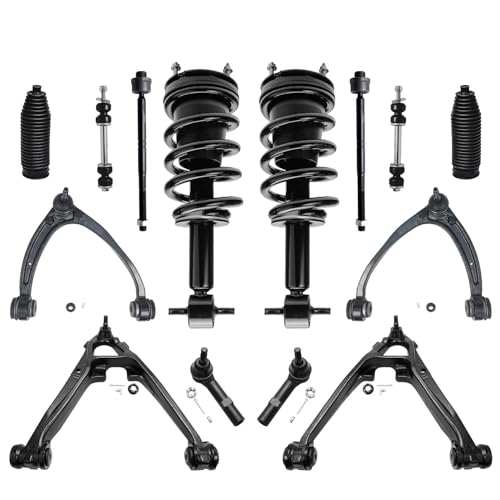 Image of Detroit Axle - 14pc Front Suspension Kit 2007-2013 Chevy Silverado 1500 | GMC Sierra 1500, 2 Struts w / Coil Spring 4 Upper Lower Control Arms w /Ball Joints 4 Inner Outer Tie Rods 2 Sway Bars 2 Boots