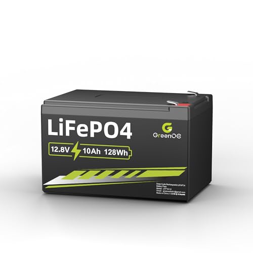 12V 10Ah LiFePO4 Lithium Battery Built-in 10A BMS 3000+ Deep Cycles Rechargeable Lithium Battery IP65 Waterproof 10 Years Lifespan Ideal for Fish Finder Power Wheels Solar Ride-on Toy