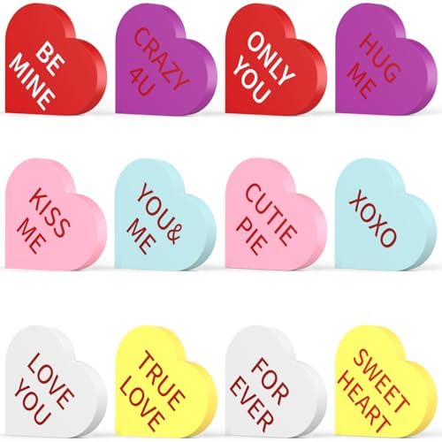 12 Pcs Valentines Day Decor, Double Printed Wooden Conversation H...