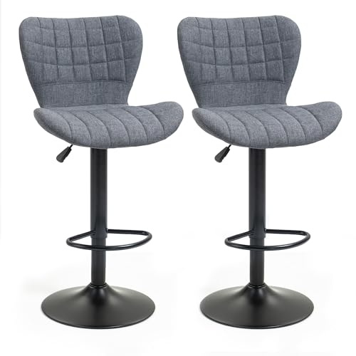 HOMCOM Lot de 2 Tabouret de Bar Design Dossier incurvé capitonné Hauteur d'assise réglable 61-81 cm pivotant 360° Repose-Pied Velours Gris