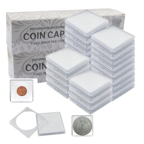 Waziaqoc 40 Pack Coin Holder Set with 5 Sizes (20/25/30/35/40mm) - Clear Plastic Case with White Gaskets, for Coin Collection Supplies and Organizing Silver Dollars