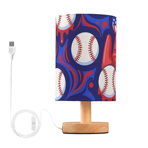 Lampe de nuit avec port USB Yuiboo motif baseball patriotique pour lire en bibliothèque