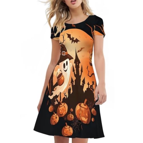 Image of Irisjudy T Shirt Dress for Women Short Sleeve Girls Short Sleeve Dress Plus Size, O Neck Knee Length Midi Dress for Ladies