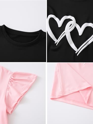 Image of Girls 4 Packs Tees Ruffle Short Sleeve T-Shirt Ribbed Knit Casual Summer Tunic Tops 4-12 Years