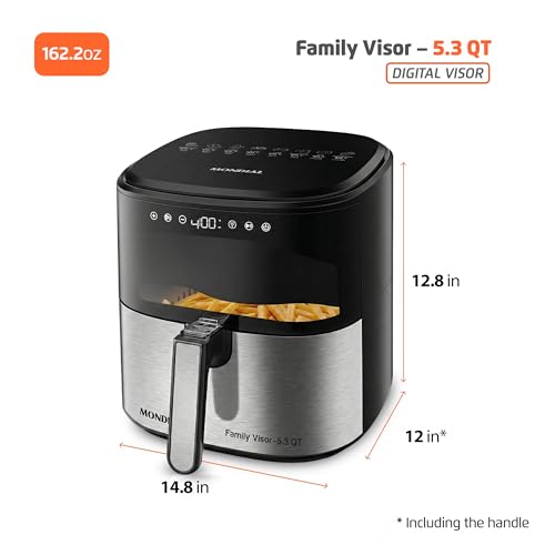 Mondial - Air Fryer Digital Visor Inox 5.3QT Capacity - High Power & Elegant Stainless Steel Finish - Black & Inox - Image 3
