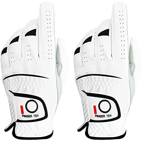 FINGER TEN Golfhandschuhe Herren Links Rechts Hand 2 Stück Golfhandschuh Wettersof Leder Golf Handschuhe Linke Rechte Griffig Weich Passform Handschuh Größe S M ML L XL Cover