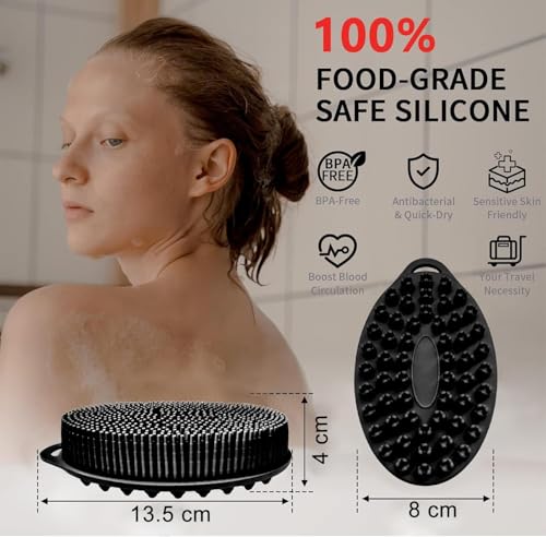 Image of INOVERA (LABEL) Silicone Bathing Scrubber - Exfoliating Cleaning Bath Brush - Soft Body Wash Shower Brushes (Black)