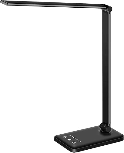 White crown Lámpara LED de escritorio, lámpara de mesa regulable, lámpara de lectura con puerto de carga USB, 5 modos de iluminación, control