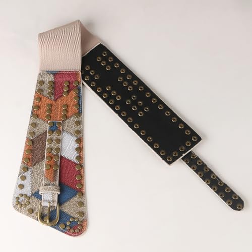 Women's Elastic Wide Waist Cinch Belt Geometric Pattern Corset Belts for Dresses4