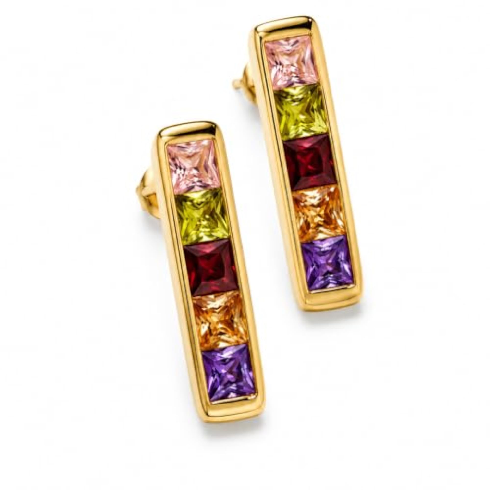 Women's Gold Plated Multicolor Crystal Hoop Earrings, Statement Fashion