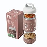 monbento - Isolierte Lunchbox für Kinder Handy – Cinnamon Fox - 500 ml 2-stöckige Edelstahl Bento Box - 2-in-1 hält Speisen warm & kalt - BPA-frei - Ideal für Schule & Ausflüge